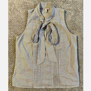 Old Navy Blue/ White Striped Sleeveless Blouse Tie Neck Bow Pleated Casual Women